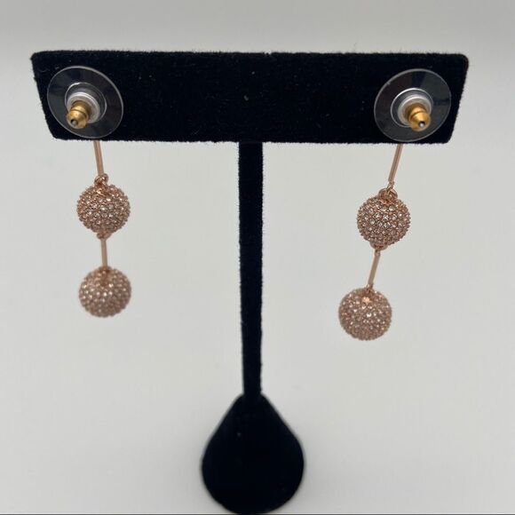 Kate Spade rose gold rhinestone studded pave bauble post dangle earrings - Picture 4 of 7